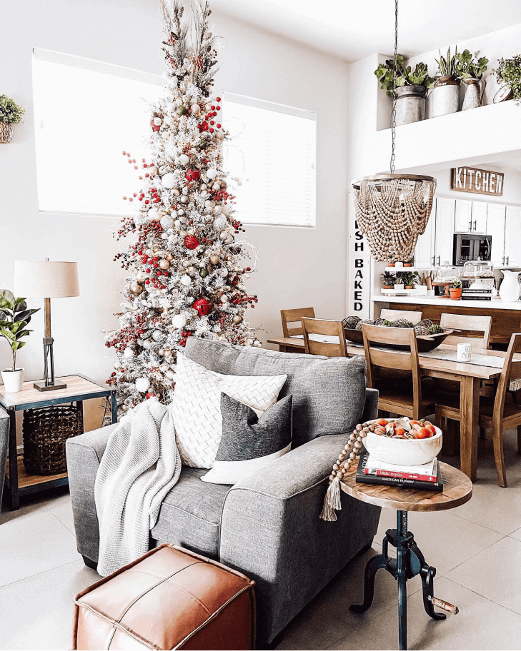 Árvore de Natal Artificial Slim King Flock® de com 650 Luzes LED Branco Quente