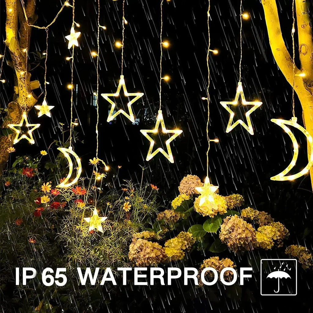 Luzes de Fada Estrela e Lua LED Solar - Encanto Natalino