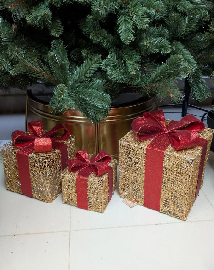 Kit 3 Caixas de Presente Natalinas com Luz de LED