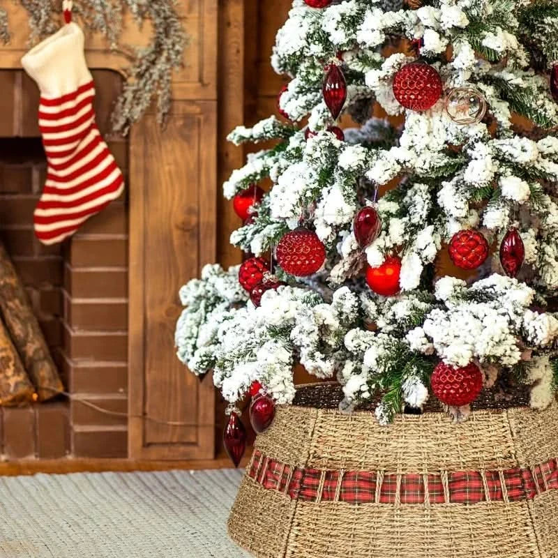 Saia Árvore de Natal Base Rústica com Xadrez 60x40x20cm